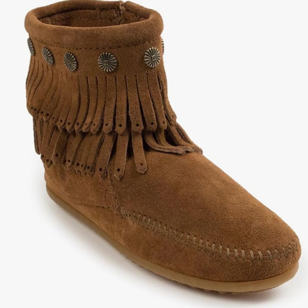 Minnetonka Women's Double-Fringe Side-Zip Boot -NEW & NEVER WORN